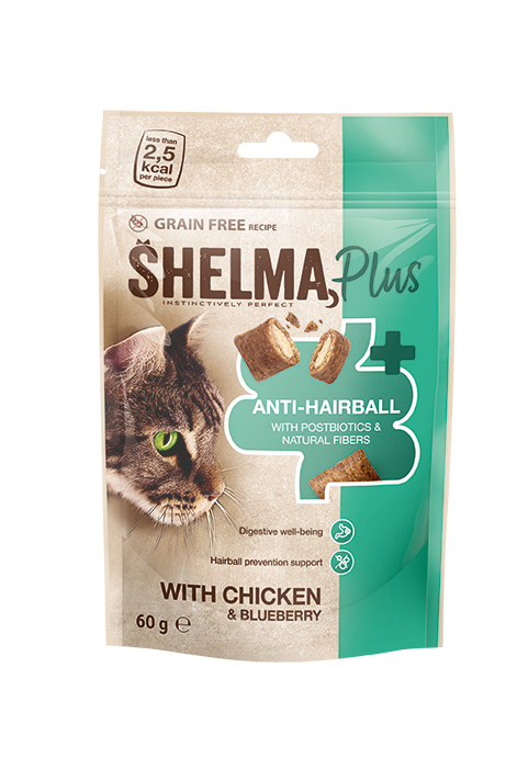 Bezobilné polštářky pro kočky s kuřecím a borůvkami, s Anti-hairball a podporou trávení